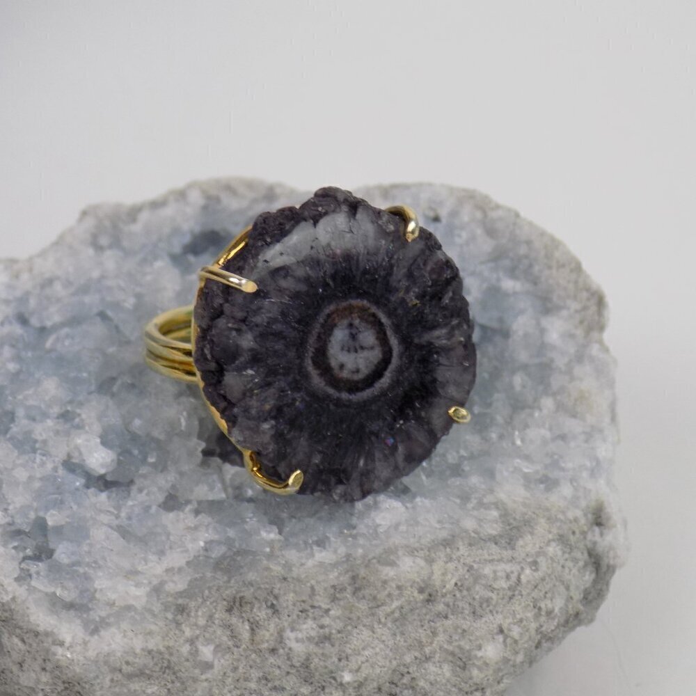 vintage boho statement ring black agate gemstone